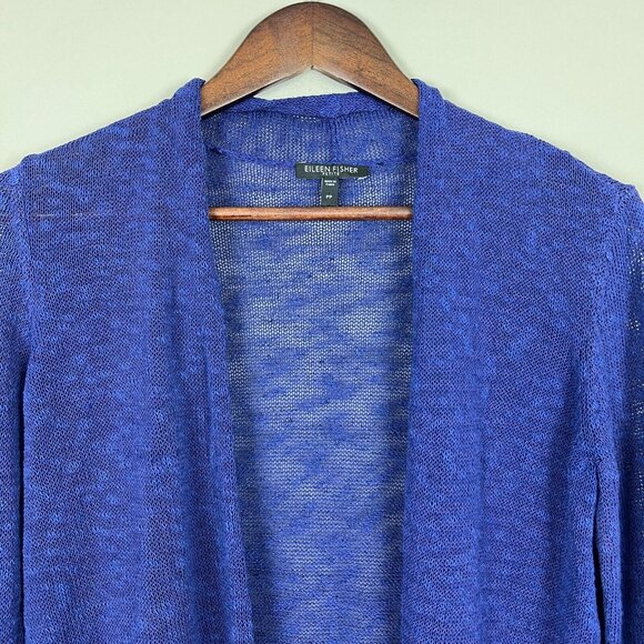 Eileen Fisher Cardigan Sweater PP Petite Purple Linen Cotton Open Knit Coastal - Picture 3 of 11
